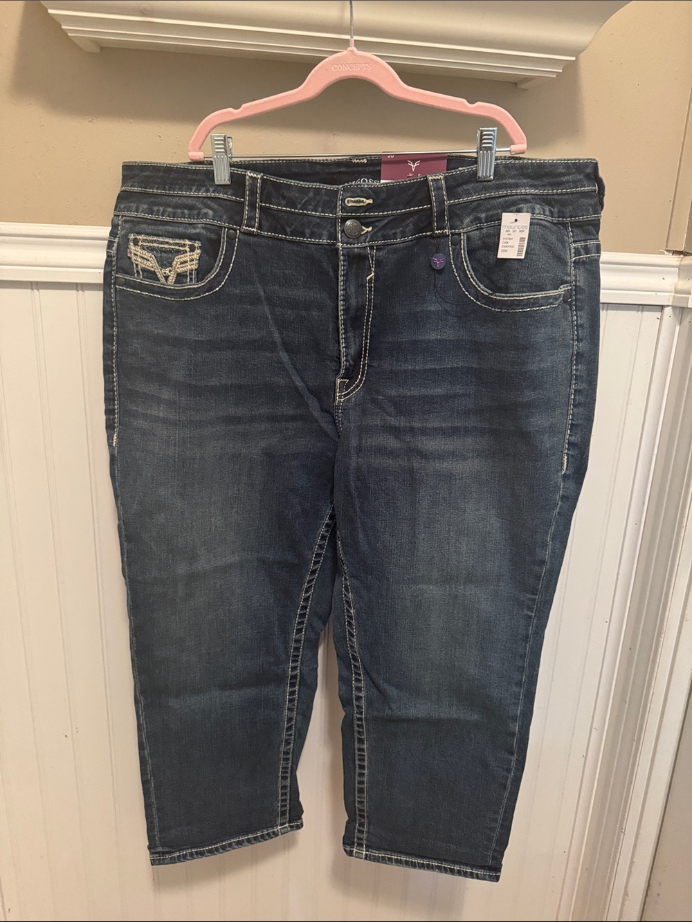 Vigoss Dark Indigo Cropped Jeans with White Stitching